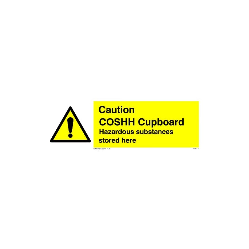 Pack of five - Caution COSHH CUPBOARD Sign - 150x50mm