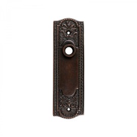 Renovators Supply Manufacturing Door Back Plate Brass 7 1/4 in. Escutcheon Cover Ornate Doorplate in Oil Rubbed Bronze Finish