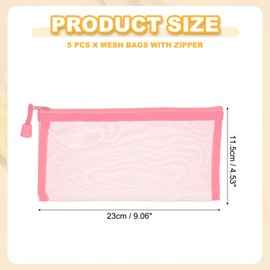 PATIKIL B6 Mesh Zipper Pouch Bags, 5 PCS Mesh Bags with Zipper Plastic Storage Pocket for Organizing File Beads Office Home Supplies, 11.5x23cm, Pink