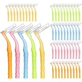 50pcs Interdental Brushes, 5 Sizes Braces Brush Set Soft Dental Brushes with Non-Slip Handle Angled Head Tooth Picks Floss Sticks Dental Floss Brushes for Braces Oral Cleaning