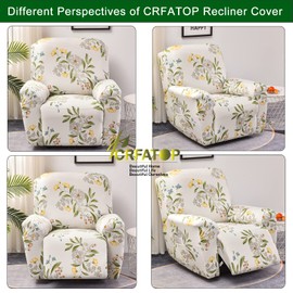 CRFATOP Floral Printed Recliner Cover with Pockets Single Reclining Slipcover 4-Pieces Lazy Boy Recliner Armchair Cover with Elastic Bottom for Recliner Furniture Protector for Kid Pet