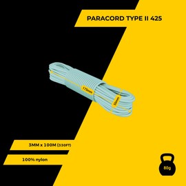 EdcX 3 mm Nylon Paracord 425 (15, 30, 50 and 100m) – 3 mm Type II, 100% Nylon Rope, 3 Strand Rope, 3 mm Nylon Rope in Many Colors (Skylight, 15 m)