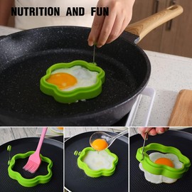 Pack of 4 Fried Egg Moulds, Food Safe, Non-Stick Coating, Fried Egg, Pancakes, Breakfast Sandwiches, Egg Muffin Ring, Pancakes and Omelets, Multicoloured, Multiple Styles