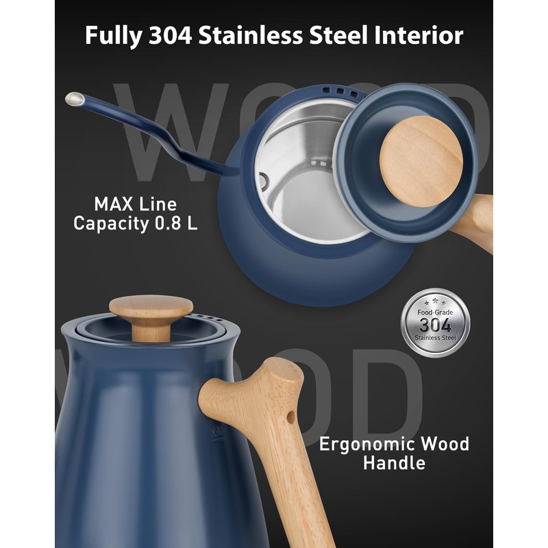 Harriet Gooseneck Electric Kettle - 1200W Fast Heat, 0.8L Stainless
