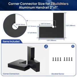 2 Pack Corner Connectors for 2"x1" Aluminum Handrail, 100mm x 43.4mm x 18.4mm High Strength POM Connector Handrail Accessories Fits for Deck Cable Railing System