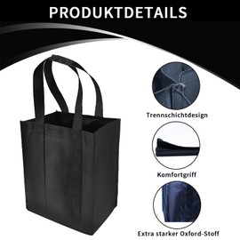 Bottle Bag, Practical Bottle Carrier with 6 Compartments, Oxford Fabric, Carry Bag with Dividers for Bottles, Ideal for Shopping and Bringing Empties, for 6 x 1.5 Litre Bottles, 24 x 28 x 18 cm,