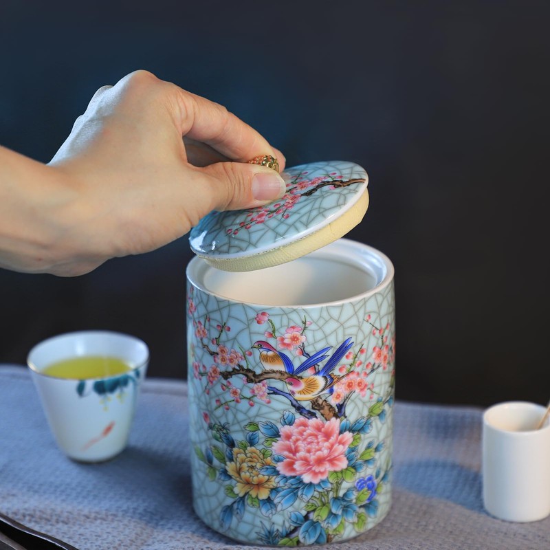 Bicuzat Enamel Ceramic Tea Caddy Tea Canister Tea Storage Container