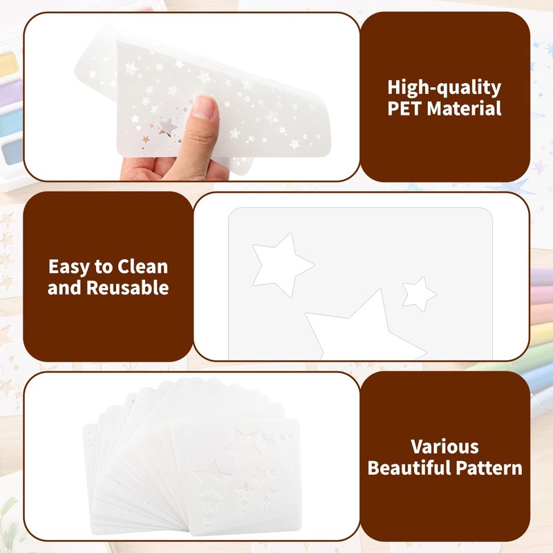 20 Pcs Star Stencils for Painting, Reusable DIY Star Drawing