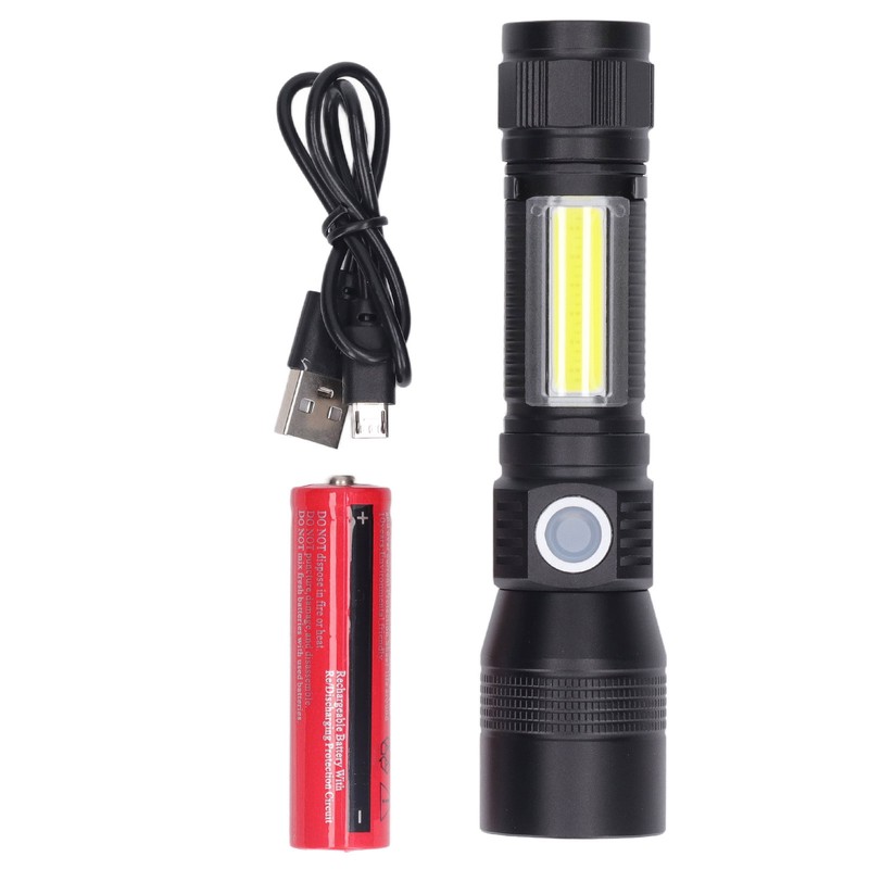 LED Flashlight Rechargeable Torch LED Pocket Flashlight with COB Light