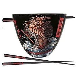 Pyramid International Ilustrata - Set di ciotole per ramen con bacchette (motivo drago), in confezione regalo, prodotto ufficiale, rosso