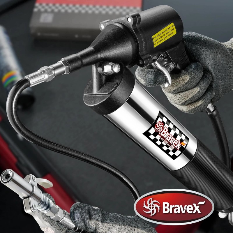 Bravex Pneumatic Grease Gun Automatic W/Quick Release Coupler Continuous Cycle