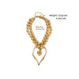 Boho Hollow Out Heart Charm Decor Adjustable Beaded Design Pendant Necklaces, Gifts for Girlfriend, Fashion Jewelry for Party, Daily Clothing Decor:_Golden_one size fits all