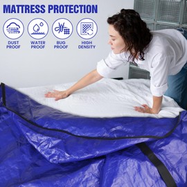 SaveAMatt Mattress Bags for Moving - Extra Thick & Durable Queen Mattress Cover for Moving - Reusable Waterproof Tarp Mattress Protector with Heavy Duty Handles (82’’x62’’x15’’ Queen Size)