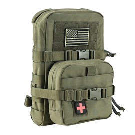 Tactical Mini Molle Hydration Pack,Molle Hydration Carrier with IFAK Pouch&US Flag&Med Patch,Hydropack for 2L Water Bladder (Ranger Green)