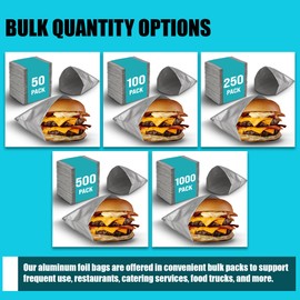 100 Pack Aluminum Foil Hamburger Bags – Grease-Resistant Burger Wrappers for Hot Sandwiches, Paninis, BBQ, Pretzels & More – BPA-Free, Disposable Takeout Food Sleeves by C&S Event Supply Co.