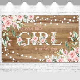 Avezano Avezano Rustic Girl Baby Shower Banner A Sweet Little Girl is on Her Way Baby Shower Party Decorations Pink Floral Girl Banner Photo Booth Studio Props 70.8 x 43.3 inch