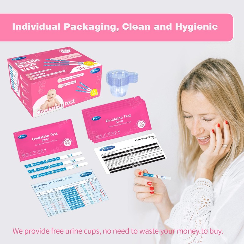 HEAL-CHECK 50 Count Ovulation Test Strips with Cups, Bulk Ovulation