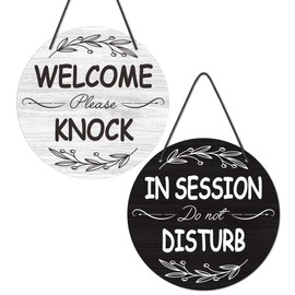 In Session Door Sign For Therapists, Double Sided Rustic PVC Do Not Disturb/Welcome Please Knock Hanger Plaque, Do Not Disturb Sign for Office, Clinic Door 9IN