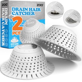zaa Bathtub Drain Hair Catcher, Premium Silicone Collapsible 2 Pack Drain Protector for Pop-Up and Regular Drains of Shower, Bathtub, Tub, Bathroom, Sink, White
