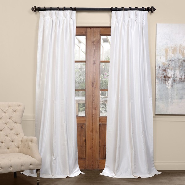 HPD Half Price Drapes PDCH-KBS2BO-96-FP Blackout Vintage Textured Faux Dupioni Pleated Curtain (1 Panel), 25 X 96, Off White