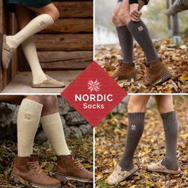 NORDIC Socks 2 Pairs - Premium 70% Merino Wool, Thermal Knee Socks for Men and Women, Winter Socks, Warm Socks (39-42, Earth)