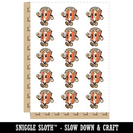 Retro Vintage Popcorn Cartoon Movie Buddy Temporary Tattoo Water Resistant Fake Body Art Set Collection - 15 2" Tattoos (1 Sheet)