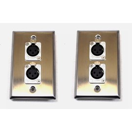(2) Two Double XLR Single Wall Plates w Neutrik NC3FD-L-1 Female Stainless Steel