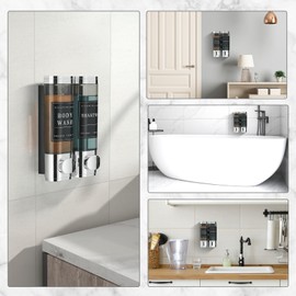 Shampoo and Conditioner Dispenser, Shower Soap Dispenser 2 Chamber No Drill Wall-Mounted Shampoo Dispenser for Shower Wall Mounted Shower Dispenser for Bathroom Hotel Large Capacity,Chrome