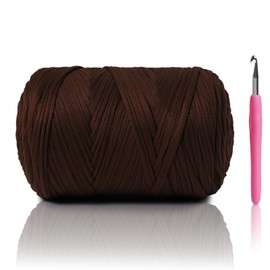 800G（228YDS） Tshirt Yarn for Crocheting，Chunky T-Shirt Yarn for Beginner Crochet Bags，Baskets，Coasters，Shoes，Clothes，DIY Crafts, Elastic Fabric Thick Hand Knitting Crochet Yarn (Coffee)