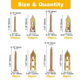 Jyphorixal 420Pcs Self Drilling Drywall Anchors with Screws Kit,Zinc Plated Steel,4 Sizes Expansion Screws and 2 Sizes Wall Anchors, Easy Application No Drill or Holes in Wall.