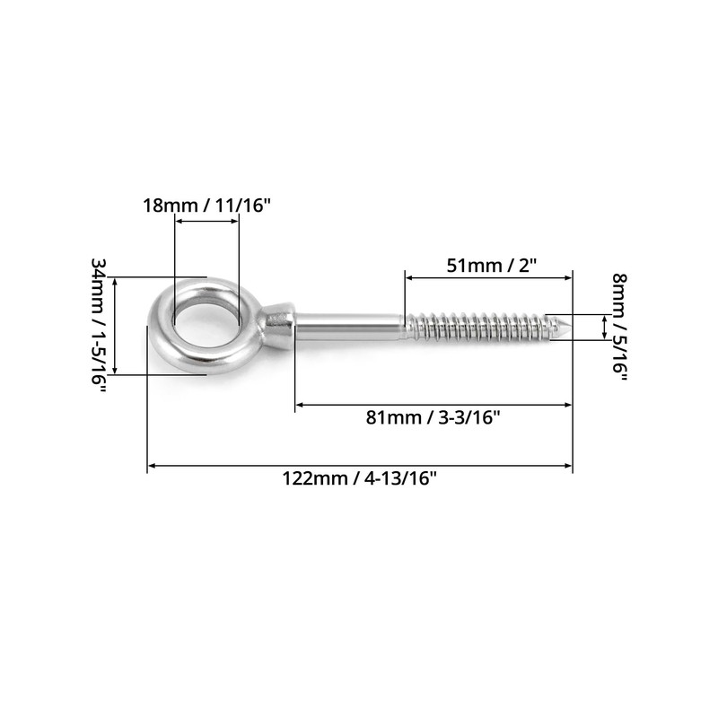 QWORK® Eye Bolt with Wood Thread M8 x 80 mm