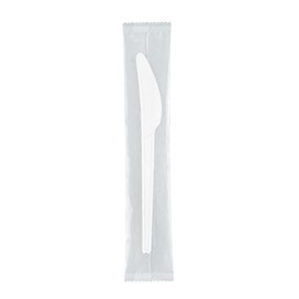 Basic Nature 6.5 Inch Wrapped Compostable Knives, 250 Individually Wrapped Plant-Based Silverware - For Hot And Cold Foods, White CPLA Plastic Disposable Cutlery, BPI-Certified - Restaurantware