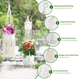 SFENNGPET Macrame Plant Hangers, 6Pack Hanging Planters for Indoor Plants w/ 6 Set Hangers Kit Handmade Macromay Plant Hangers Indoor Flower Pots Holder Stand for Boho Home Décor