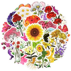 QTL National Flower Stickers for Kids Teens Adults Flower Party Supplies Waterproof Vinyl Stickers for Water Bottle Laptop 50Pcs