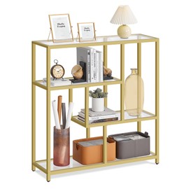 VASAGLE Bookcase, 4-Tier Bookshelf, Freestanding Shelf, 11.8 x 39.4 x 40.6 Inches, Storage Shelf, for Living Room, Office, Bedroom, Kitchen, Transparent and Pale Gold ULGT509A01