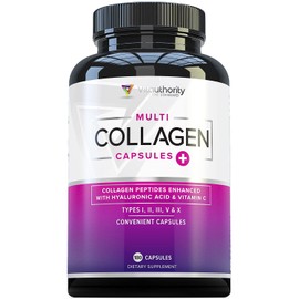Vitauthority Cápsulas de péptidos de colágeno múltiple para mujeres píldoras de colágeno hidrolizado para mujeres con tipos I, II, III, V y X, además 