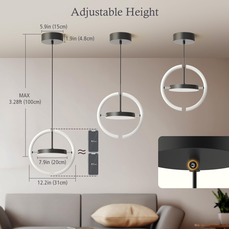 FIMEI LED Saturn Pendant Lights, 3000-6000K Dimmable Adjustable Hanging Chandelier