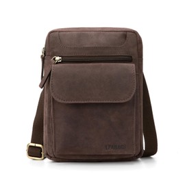 LEABAGS Men's Leather Small Shoulder Bag, Messenger Bag with Shoulder Strap, Men's Travel Bag, Nature Dark Brown4