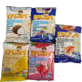 D'Gari D'Gari Gelatin, Pack of 5 Assorted Flavors, 4.2oz each: 1-Condensed Milk, 1-Crystal, 1-Coconut, 1-Pineapple, 1-Strawberry.
