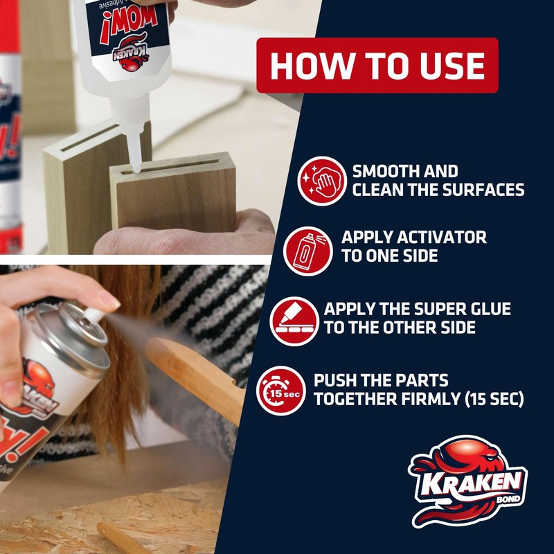 KRAKEN BOND Wow! Spray Adhesive Activator(3X16.9 Oz.) - Cyanoacrylate Super