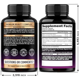 Multi Collagen Peptides - Hydrolyzed Types I, II, III, V & X - Collagen Supplement for Women 1300mg - w/ Hyaluronic Acid, Vitamins C & E - Skin, Hair,