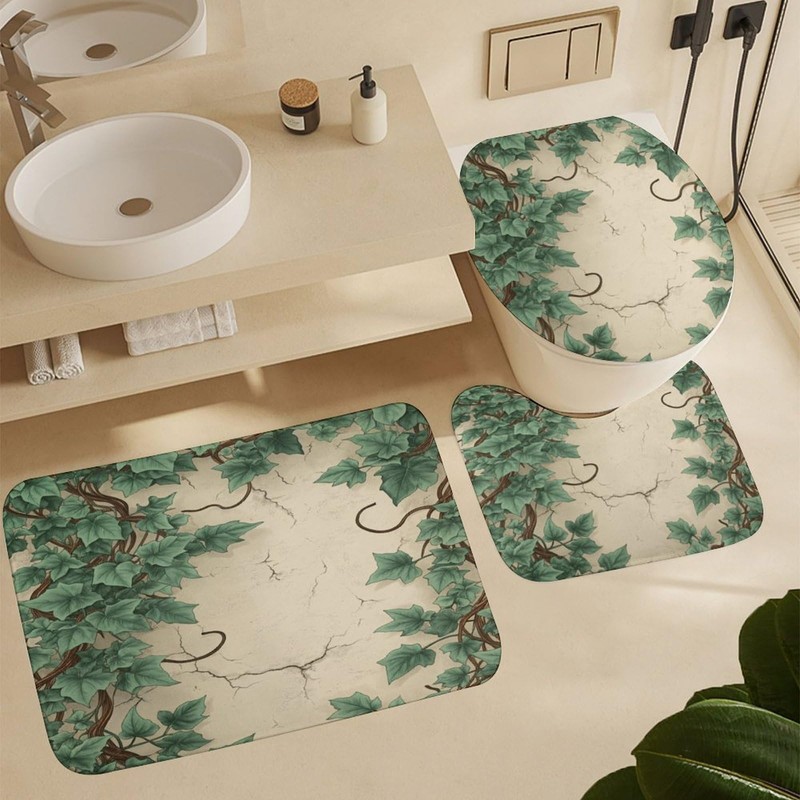 4Pcs Nature Ivy Vine Leaf Wall Shower Curtain 72W X