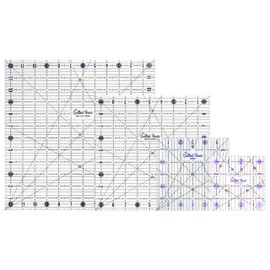 The Quilted Bear Quilting Ruler Tape Transparent Non-Slip Acrylic Quilting & Patchwork Ruler with Clear Black Lines & 30, 45 & 60 Degree Angles (4.5", 6", 9.5" and 12.5")