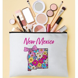 PinPop56 Floral Coquette State New Mexico Makeup Bag - Retro Floral State Travel Zippered Makeup Bag Gift For Women - Friends - New Mexico Lovers On Birthday - Mothers Day - Holiday