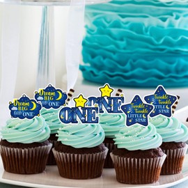 36pcs Twinkle Twinkle Little Star Cupcake Toppers - Over The Moon Navy Blue Gender Reveal Cupcake Toppers Decorations - Twinkle Twinkle Little Star Baby Shower Decorations