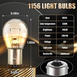 Meonum 10 Pack 1156 Bulbs, S25 P21W Turn Signal Bulbs, 7506 1141 1156LL 1141LL 1295 Automotive Brake Light Replacement for Cars, Rvs, Trucks, SUVs (12V BA15S Single Contact)