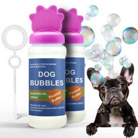Petopedia 2x Dog Bubbles PEANUT BUTTER and BEEF Safe Blowing Bubbles for Dogs SCENTED OIL Interactive Dog Toys for Boredom Puppy Toys to Large Dogs Toys (240ml, Peanut Butter (Pink))