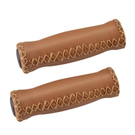 SOLODRIVE Bicycle Grips Leather, Vinyl Bicycle Handlebar Grips Leather, Hand-Stitched Beach Cruiser Bicycle Grips with Plug, Suitable for Most 22.2 mm Bicycle Handlebars (Brown)
