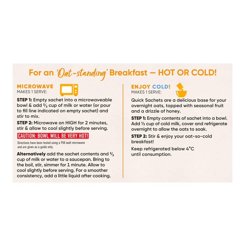 UNCLE TOBYS Oats Quick Sachets Honey, Big Bowl 30 Percent