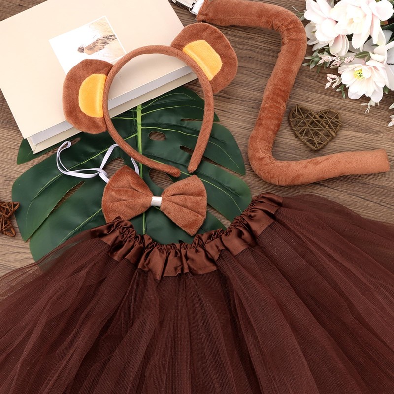 Monkey Costume Monkey Ears Headband and Tail, Bowtie, Tutu 4PCS